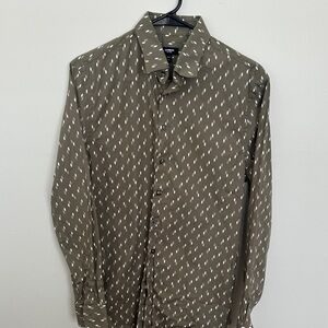 Express Olive and White Patterned Men's Shirt